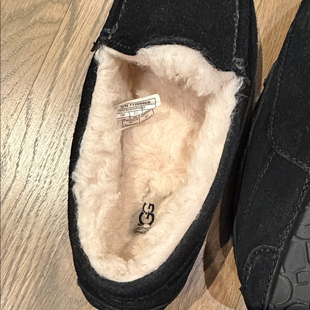 UGG Black Suede Moccasins with Cream Lining - Picture 3 of 4